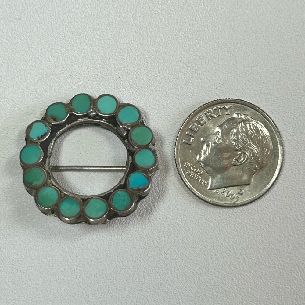 Vintage Native TURQUOISE Inlay and Sterling Silver 925 PIN BROOCH Zuni - Picture 6 of 7